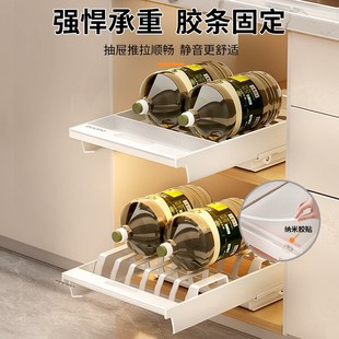 不锈钢滑轮碗碟收纳架厨房橱柜内置物架抽屉拉篮抽拉碗盘沥水碗架