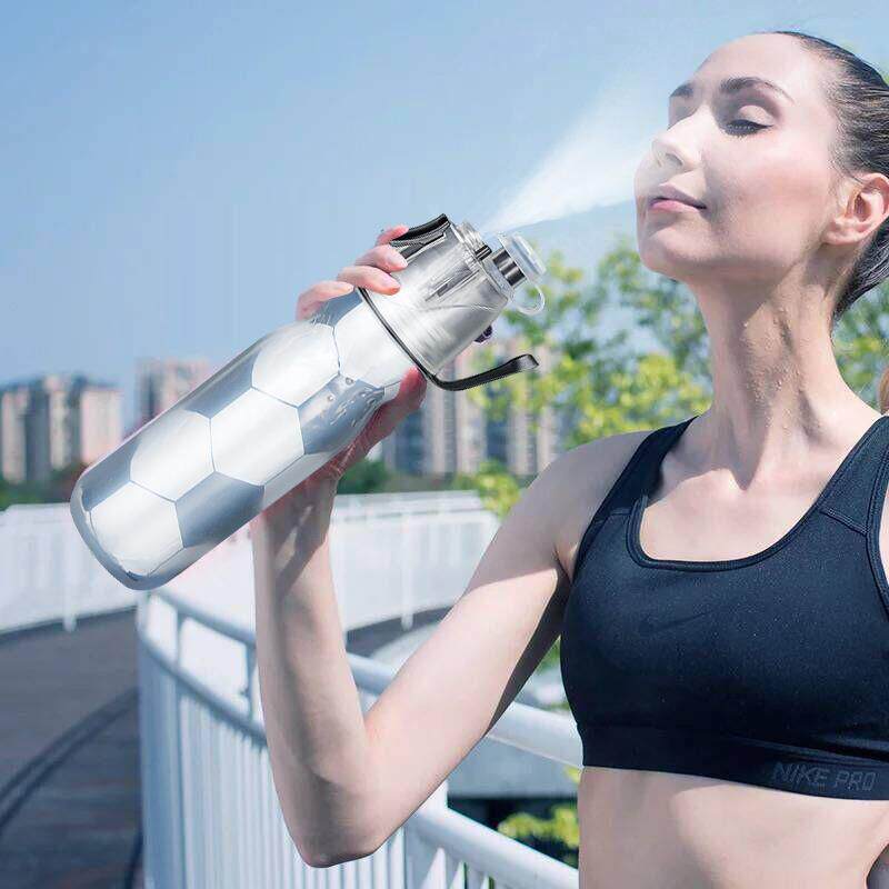运动喷雾水杯三层保冷降温网红吸管水杯塑料杯健身户外运动骑行杯