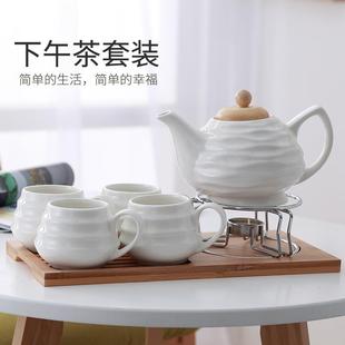 家用茶壶茶杯托盘套装 创意陶瓷花草茶具简约韩式 可加热送小蜡烛