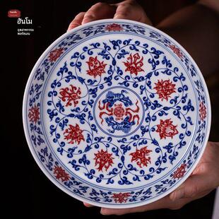 景德镇陶瓷彷古泥青花釉里红缠枝莲壶承单个干泡台盖碗托盘茶托