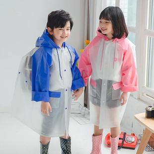 全身雨衣外套男童女童加厚撞色户外徒步背包雨披 儿童可爱防水长款