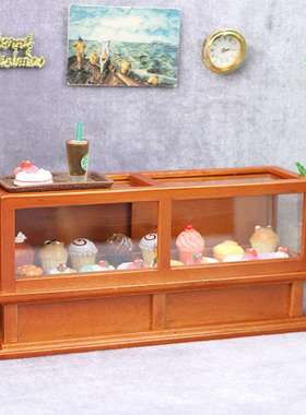 1:12娃娃屋dollhouse迷你家具商店微场景摆件棕黄色柜子展示柜