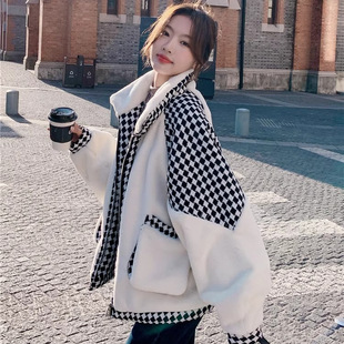 冬季羊羔毛外套女2024新款高级感加绒小个子休闲宽松夹棉加厚