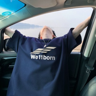 t恤男士 高街印花宽松休闲半袖 潮牌夏季 美式 体恤 新款 白色重磅短袖