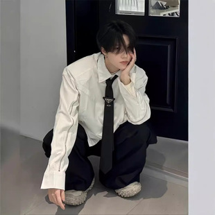 发型师潮牌男装解构风拉链衬衫男冷淡系高级感外套叠穿内搭打底