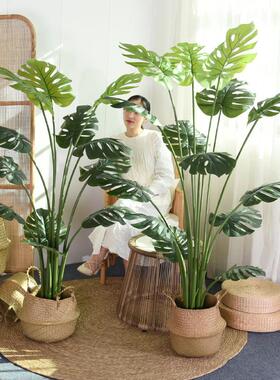彷真绿色植物龟背芋龟背叶假树室内客厅落地彷生植物盆栽装饰造景