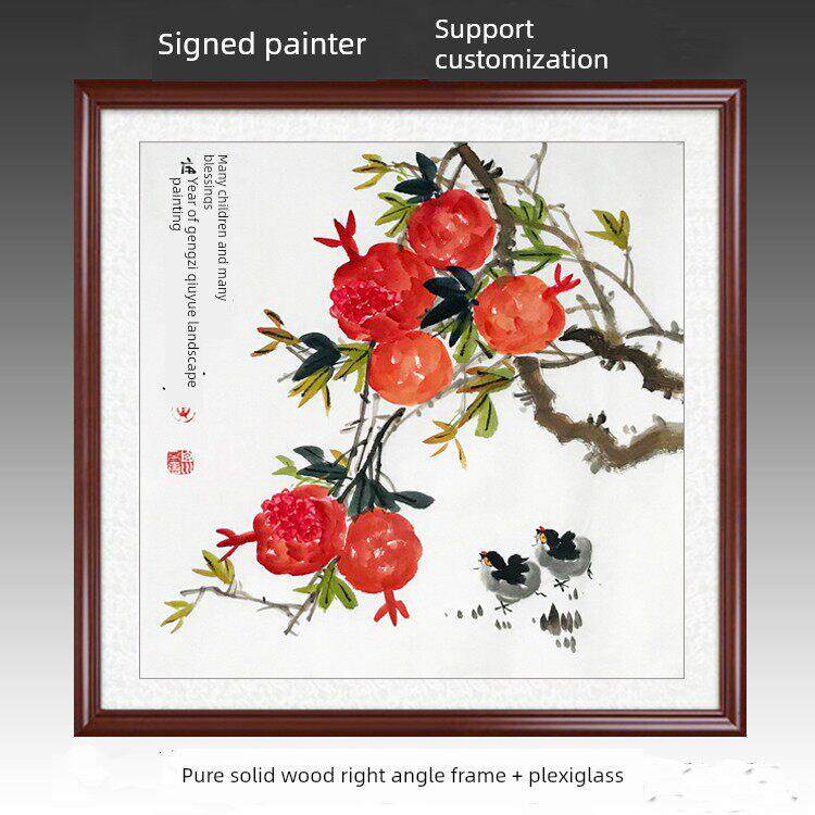 正品手绘石榴花鸟写意中国画搏击广场微笑常开入口餐厅卧室装修