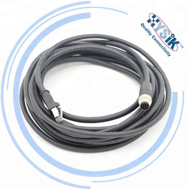 EtherNet IP总线电缆连接器M12 A编码 8芯转RJ45水晶头 千兆网线