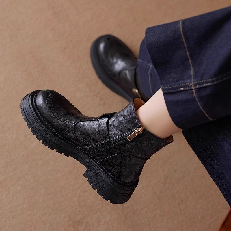 真皮厚底英伦风马丁靴女2025秋冬