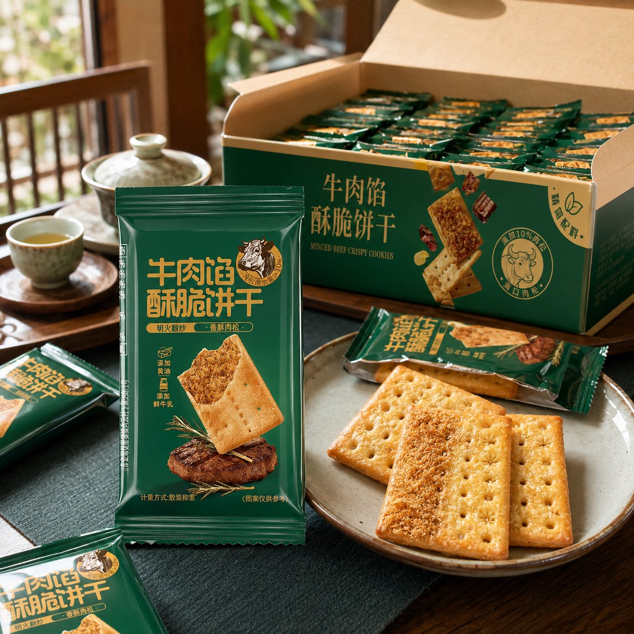 牛肉酱酥脆饼干薄脆牛肉松单独夹心馅饼干办公室下午茶休闲零食品