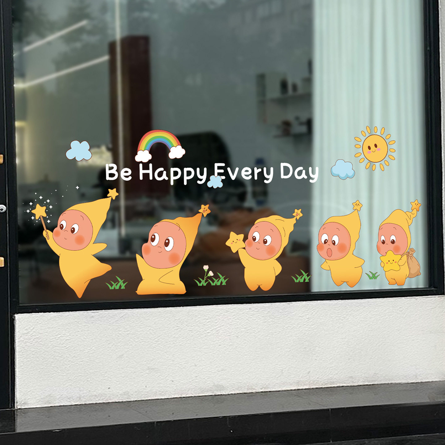 星星人静电玻璃窗花防撞玻璃门儿童房间店铺室内装饰贴纸软装贴画
