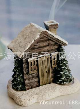 Log Cabin Snowy Winter Incense Cone Burner小木屋香筒燃烧器