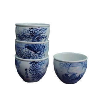 九希堂刘林荣釉下青花山水画主人杯聚香杯纯手绘品茗杯水缸杯仿古