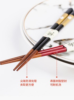 石田(ishida)日本进口尖头实木筷子 家用银离子一人一筷防滑筷