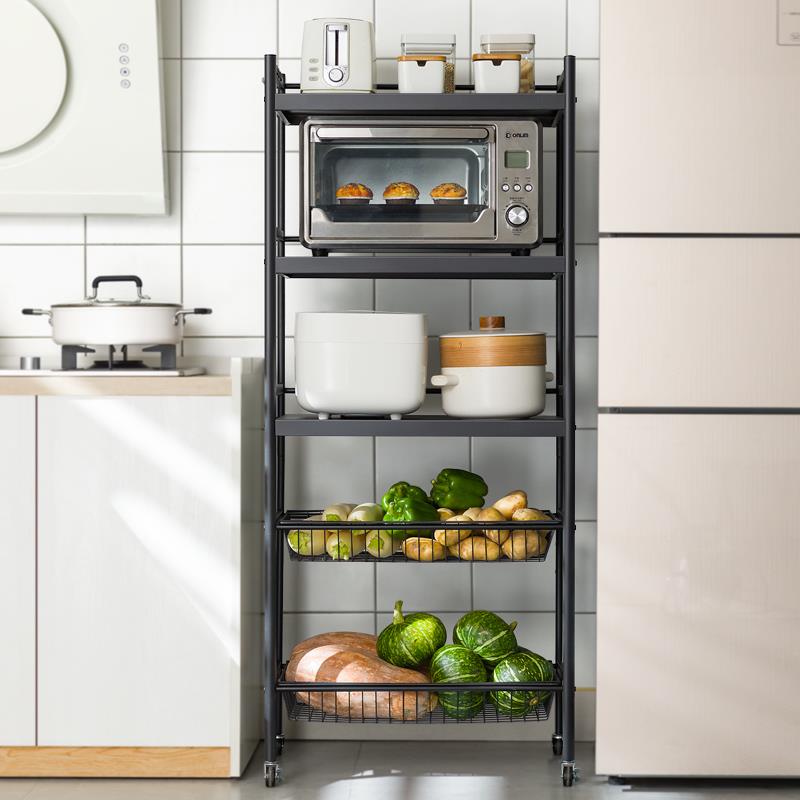 厨房置物架落地多层微波炉架子家用小推车果蔬菜篮收纳筐用品大全