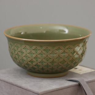 耀州窑新美学古法橄榄青釉半手工青瓷陶瓷餐具钱多多纹小号米饭碗