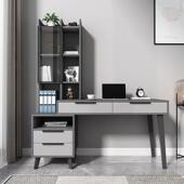 电脑台式 桌实木书桌书架组合简约现代家用学生书柜一体卧室办公桌