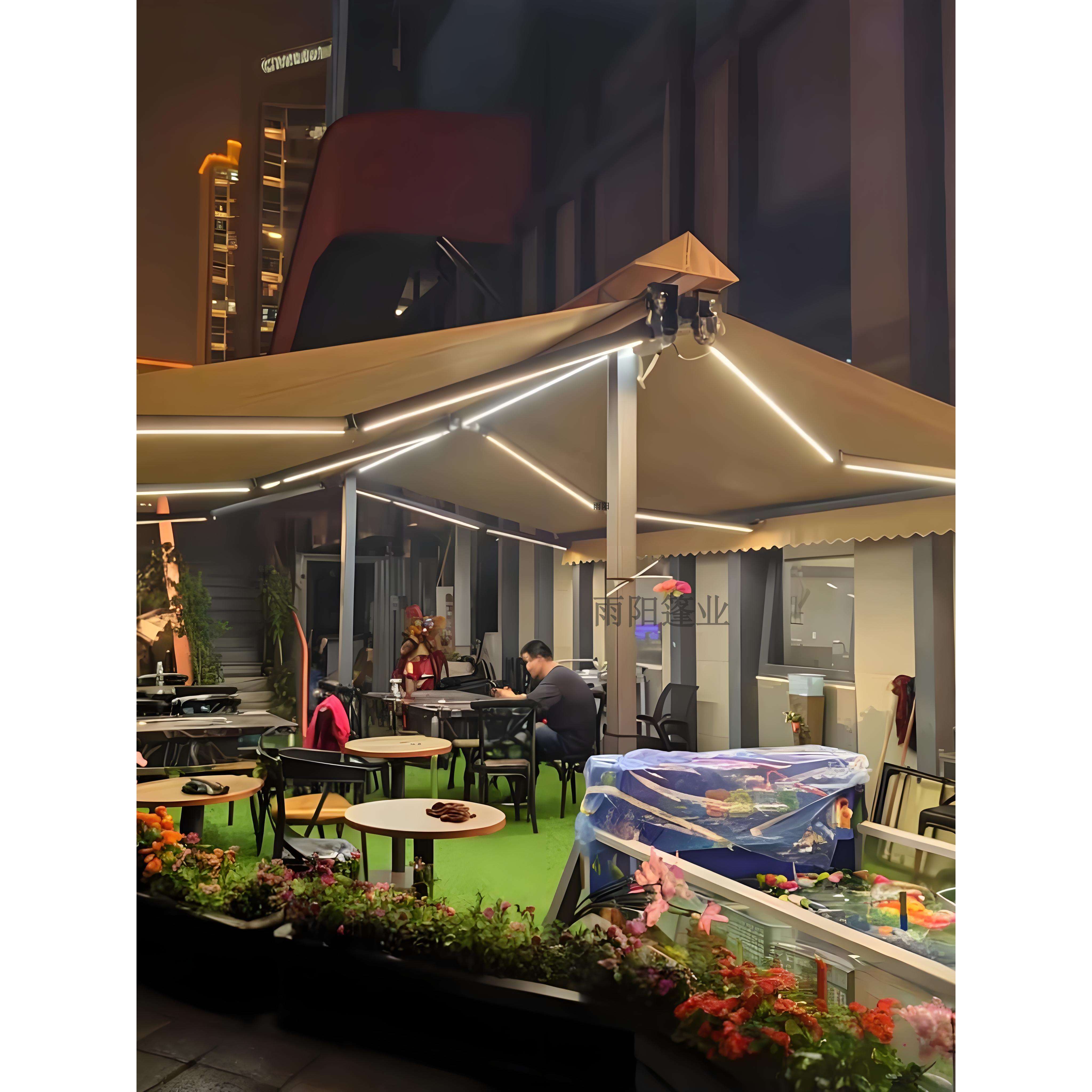 双开蝴蝶遮阳棚手摇带灯移动伸缩雨棚铝合金商铺外摆推拉棚活动蓬