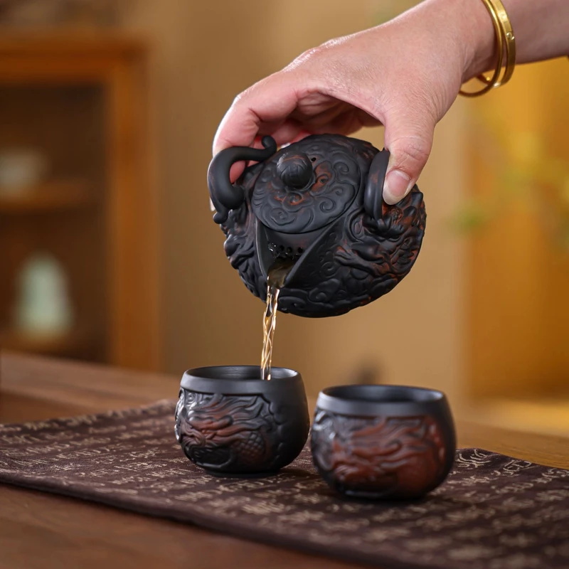 紫陶飞龙手抓壶大号泡茶壶
