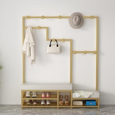 定制北欧简约亲子换鞋凳挂衣架带镜子一体家用进门口多功能母子凳