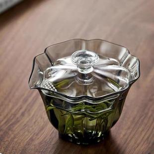 百财两才玻璃盖碗泡茶耐热手工带过滤孔功夫茶具单个