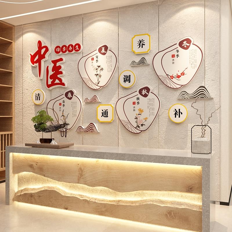 网红养生馆装饰挂画中医文化针灸足疗背景美容院墙面形象设计贴纸