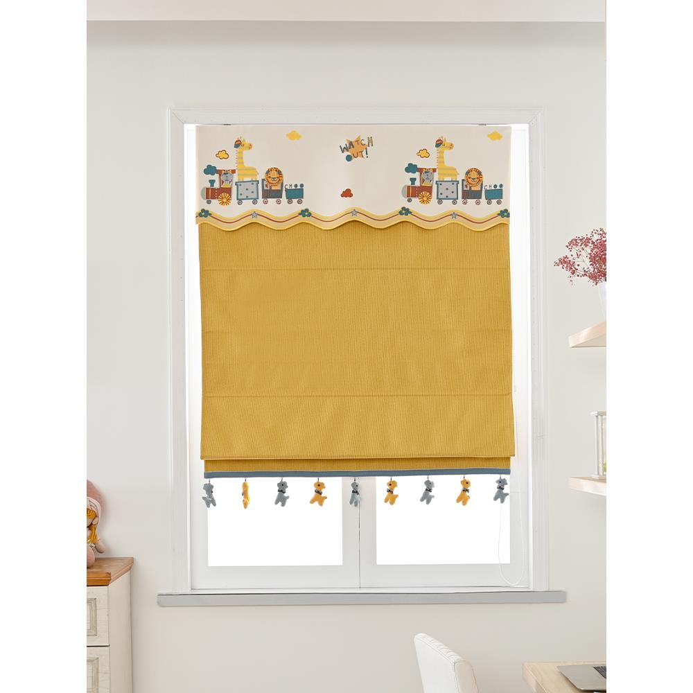 儿童房窗帘2024年飘窗遮光保温隔热卧室小窗户卡通水平升降罗马帘