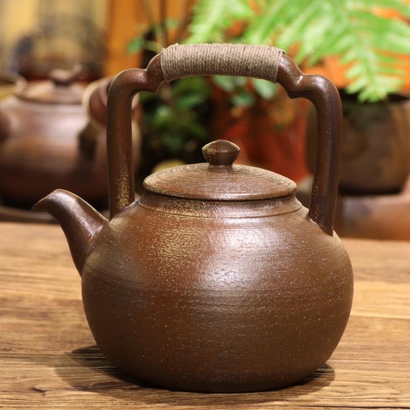 家用纯手工复古日式粗陶养生提梁壶明火烧水煮茶陶壶电陶炉套装