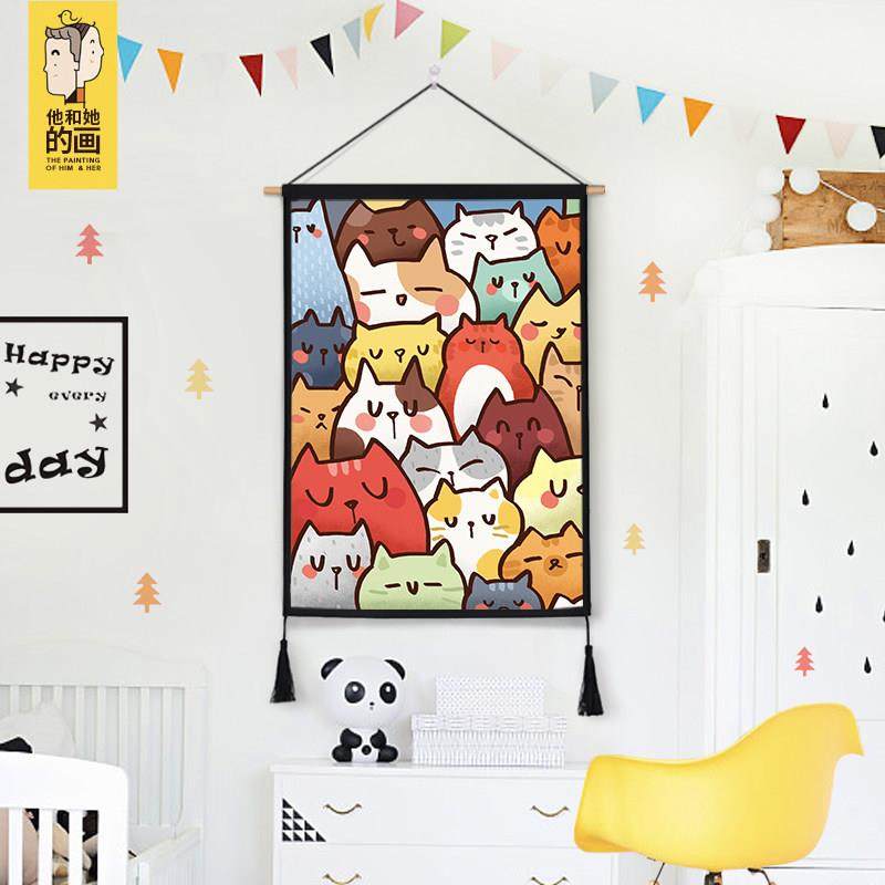 装饰儿童房间卧室卡通猫咪布艺挂画毯墙布床头布置背景墙挂布ins,居家布艺,挂毯/壁毯,淘宝优惠券,粉丝福利购,淘宝优惠卷