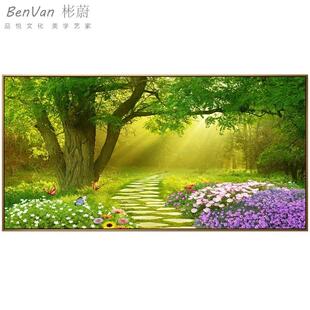 网红现代森林风景客厅沙发树木墙画装饰床头卧室小路树林阳光餐厅