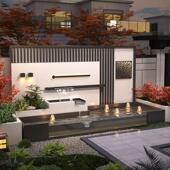 定制不锈钢流水屏风影壁墙户外庭院迎门墙别墅金属园林叠水背景墙