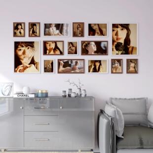 餐厅客厅照片墙 墙面装饰免打孔实木挂墙组合创意背景墙冲印照片