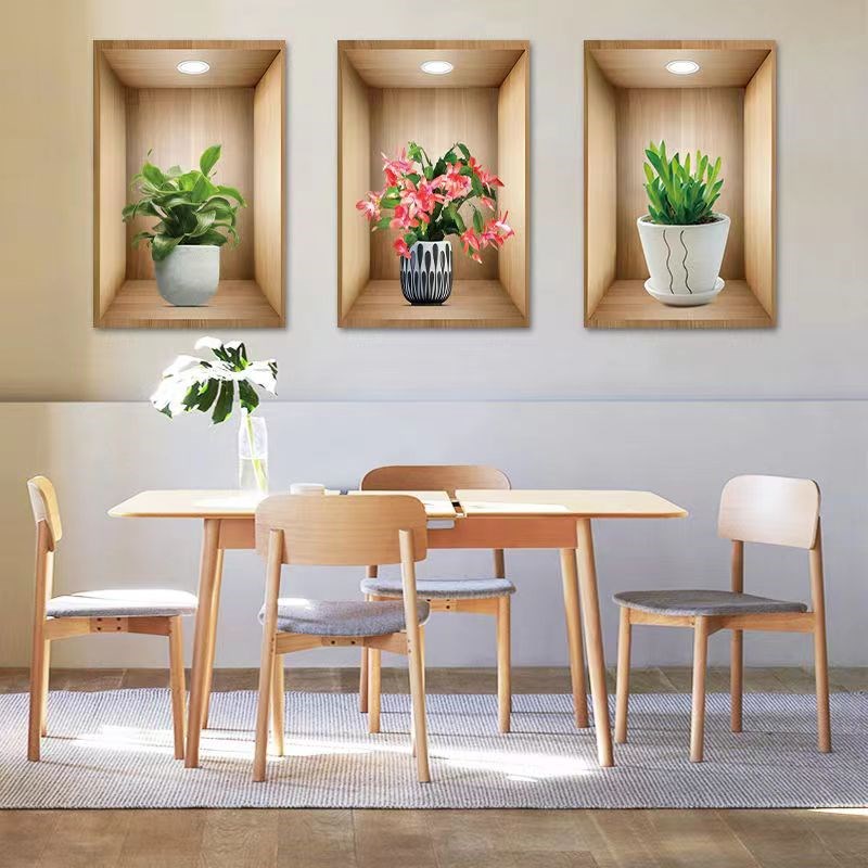 植物花卉3D效果盆栽贴画过道楼梯装饰画宾馆餐厅壁画自粘画图片