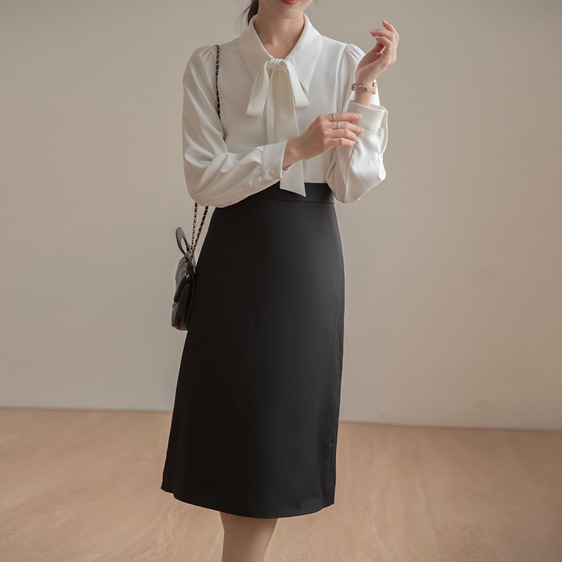 黑色面试半身裙女秋季职业中长款半裙正装小个子长裙a字西装裙子