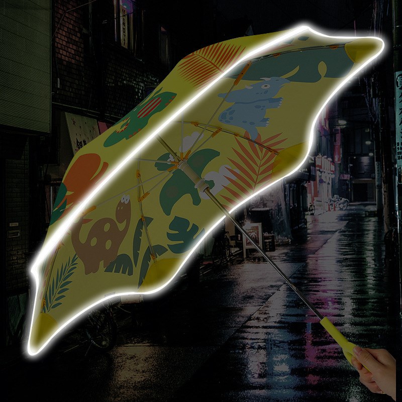 儿童反向伞创意圆角小学生雨伞轻便黑胶卡通伞夜光宝宝晴雨伞
