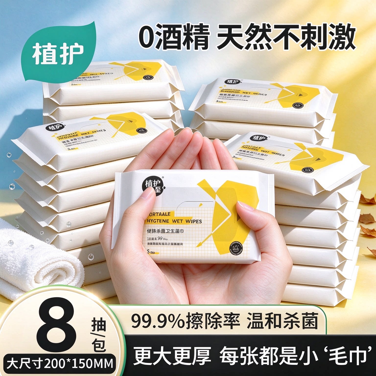 植护杀菌卫生湿巾清洁随身便携专用纯水湿巾纸小包实惠装湿纸巾