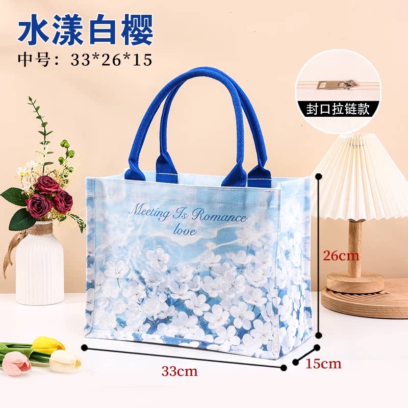 水漾白樱花卉大容量帆布包图片