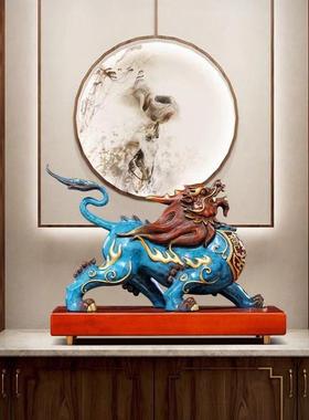 全铜霸王貔貅摆件公母一对黄铜皮丘家居客厅玄关办公乔迁开 业送