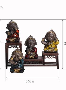 创意陶瓷四不猴猴子家居摆饰客厅办公室装饰品孙悟空不说不听