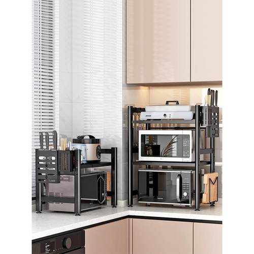 厨房微波炉置物架烤箱架子家用台面桌面双层可伸缩电饭锅收纳支架