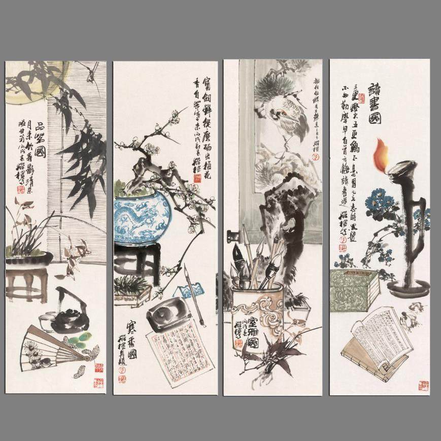 陈宝辉四屏国画核心装饰客厅卧室书房办公室高清画框印刷宣纸画心,家居饰品,国画,淘宝优惠券,粉丝福利购,淘宝优惠卷