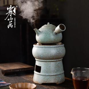 古陶绿釉煮茶炭火炉手工侧把烧水壶明火煮茶防裂老火炉茶具