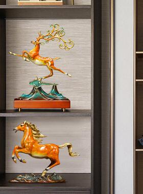 一路高升铜鹿摆件招财高端客厅办公室装饰工艺品乔迁新居开业礼物