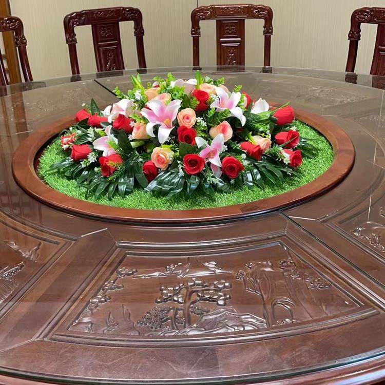 酒店餐桌花大圆桌中间装饰花圆形假花转盘摆件绢花草坪草垫仿真花,家居饰品,仿真花/假花,淘宝优惠券,粉丝福利购,淘宝优惠卷