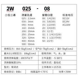 15各种电压铜线圈1寸2寸 2W常闭全铜阀体电磁阀1 4分水阀2W 160