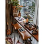 I木吧台台桌阳家组合简约商用长条靠用墙窄桌小AVD吧台高实脚桌