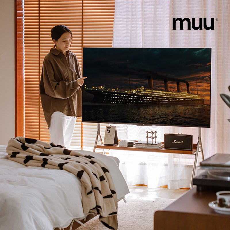 MUU可移动电视支架北欧复古落地客厅显示器带滚轮不锈钢电视机架