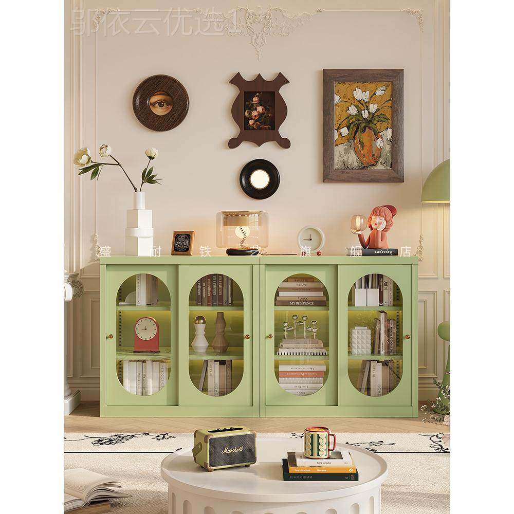 A0L矮23112211柜落地生书架法式书柜铁艺靠墙推书拉门橱电视柜收