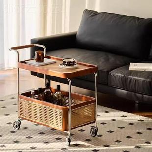 中古实木几可移动小户型高级藤极简复古侘编寂风发茶几小边推HGY