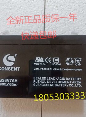 光盛CONSENT蓄电池 GS6V7AH(6M7LC/10Hr)玩具车电池 6V童车干电瓶